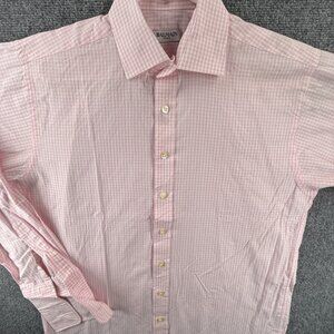 Balmain Cotton Polyester Check 15.5 Pink Shirt Long Sleeve Button Up Mens Spread